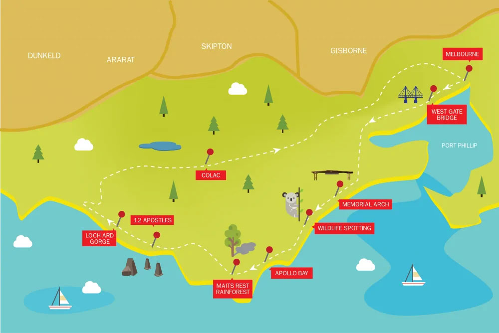Great-Ocean-Road-&-12-Apostles--Day-Tour-map