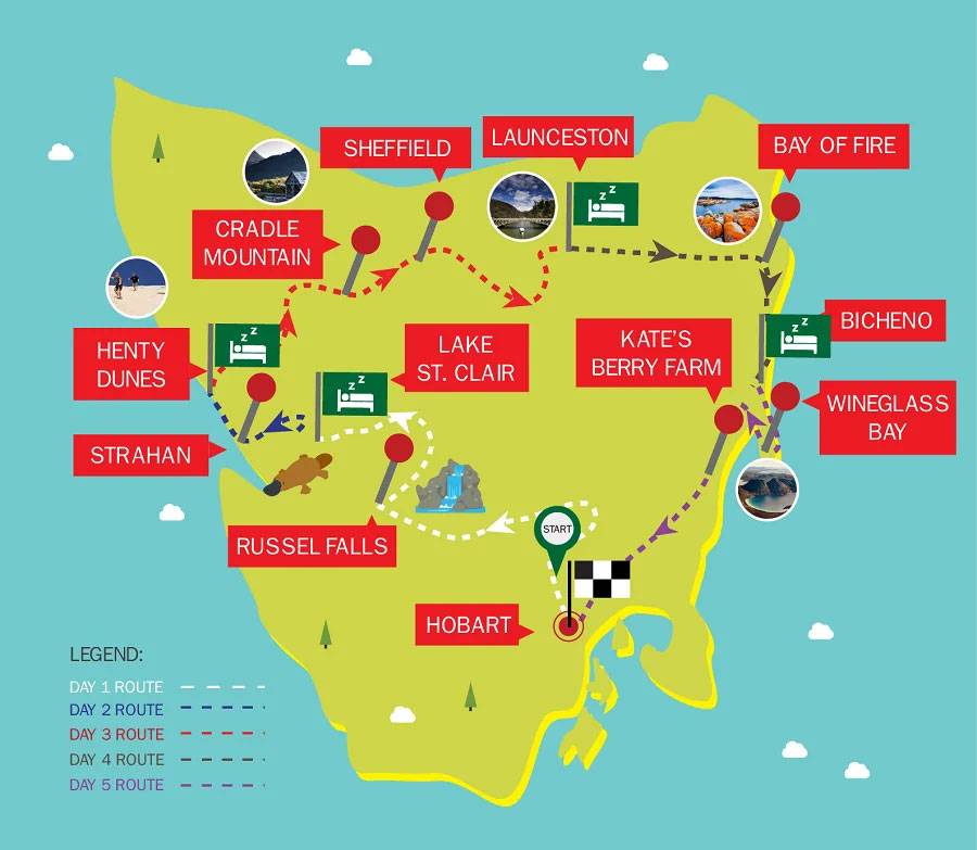 Tasmania-5-Days-Tour-map